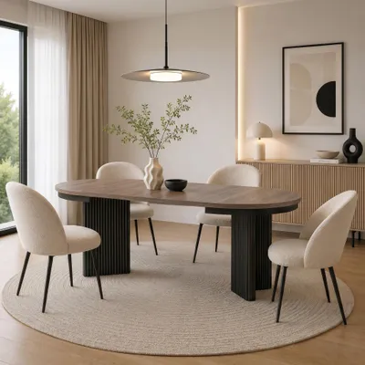 Produktbild von BEAUTYSOFA | Runder Ausziehbarer Esstisch PRESTIGE Ø 100–180 cm, Walnuss/Schwarz, Moderner Esstisch für Esszimmer, Küche, Skandinavischer & Loft-Stil