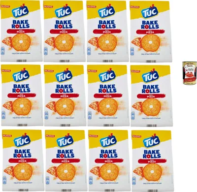 Produktbild von Tuc Bake Rolls, Chips di Pane Sottile e Croccante gusto PIzza, Im Ofen gebackene, dünne und knusprige PIzza Brotchips 12x 150 g + Italian Gourmet polpa 400g