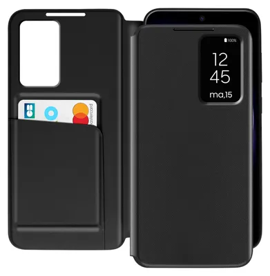 Image de Avizar, étui à fenêtre pour Samsung Galaxy S23 avec rabat pour carte, noir