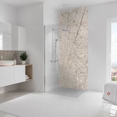 Produktbild von Schulte Duschrückwand Softtouch, 100x255 cm, Wandverkleidung Stein Marmor-Greige, Aluminiumverbundplatte, fugenloser Fliesenersatz, EP19010254-853