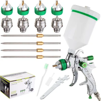 Obrázek produktu pro Sada lakovací pistole se 4 HVLP tryskami 1,4, 1,7, 2,0, 2,5 mm + nádrž 600 ml Technic H-601K