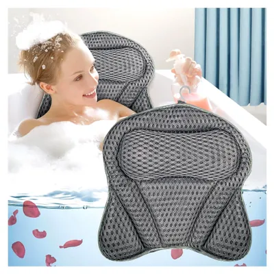 Produktbild von Badewannenkissen mit 4D-Air-Mesh-Technologie und 6 Saugnäpfen für Kopf-, Nacken- und Schulterstütze (grau)