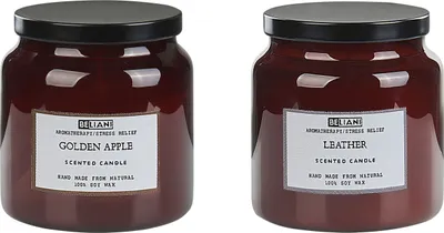 Produktbild von BELIANI Duftkerze 2er Set Braun Sojawachs mit Baumwolldocht im Glas mit Deckel Duftnoten: Goldener Apfel Leder Geschenkset