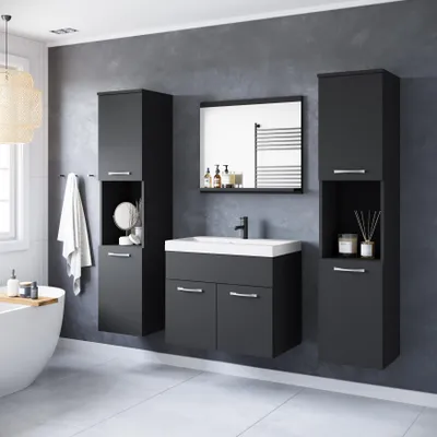 Produktbild von MINIO go for it, Badmöbel, 4-Teilig Set "MONAL", mit Waschbecken, Schwarz Farbe