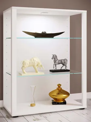 Produktbild von VCM Glasvitrine stehend | Vitrine Glas mit ESG-Sicherheitsglas | Maße ca. H. 90 x B. 70 x T. 35 cm | Standvitrine Glas | Modern und platzsparend | Glas Vitrinenschrank –  Glasol L