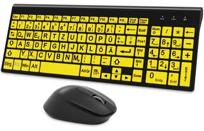 Produktbild von Kabellose Tastatur und Maus Set mit Großen Buchstaben Deutsches QWERTZ für Senioren und Sehbehinderte-Gelb