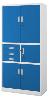 Immagine prodotto di Armadio per ufficio, archivio, cassaforte, cassetti, scomparto segreto, acciaio, dimensioni: 185 cm x 90 cm x 40 cm, colore: grigio-blu
