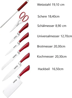Produktbild von 8-teiliges Profi Messer-Set Messerblock sehr hochwertiges Selbstschärfen Messer Küchenmesser Set Kochmesser Edelstahl in Rot