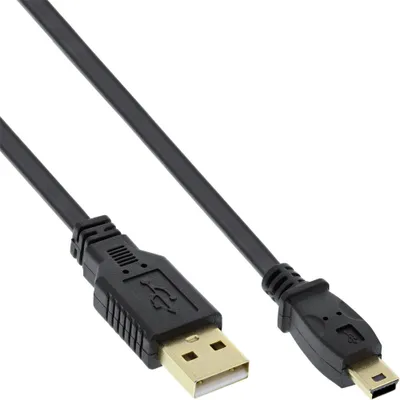 Image de InLine® 31810F Câble plat USB 2.0, USB A prise à Mini-B prise (5 broches), noir, 1m
