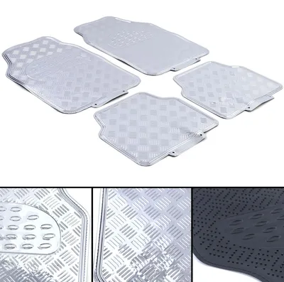 4x Universal Gummi Fußmatten CHROM Riffelblech Optik für viele Fahrzeuge – Produktansicht