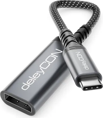 Produktbild von deleyCON USB-C auf DisplayPort Adapter Kabel (4K@60Hz, 2K@165Hz) - für DisplayPort Monitore - MST, Thunderbolt 3/4, für iPhone 17,16,15, Notebook, MacBook, iPad Pro/Air, Galaxy S25 S24