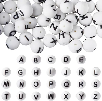 Produktbild von Silikon Buchstabenperlen, 52 Stück, 15 mm, für Schmuckherstellung
