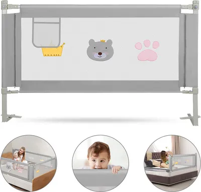 Immagine prodotto di Jopassy protezione per letto 200x70cm protezione per culla protezione per letto bambino protezione anticaduta per letto grigio