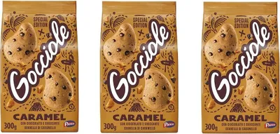 Produktbild von 3x Pavesi Gocciole Caramel Kekse mit knuspriger Schokolade und Karamellkörnern 300g