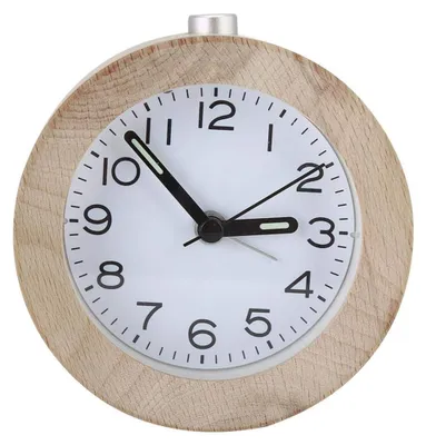 Holz-Wecker mit Nachtlicht, rund, klassisch, Schlummerfunktion