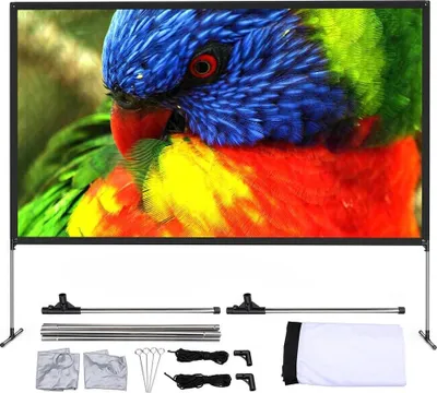 Produktbild von Beamer-Leinwand - Projektorleinwand mit Stativ - 254 cm 16:9 - 4K - Faltbar - Knitterfrei - Schnelle Montage - Outdoor - Silber