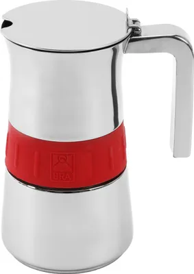 Produktbild von BRA Elegance | Italienische Kaffeemaschine, Edelstahl, Grau und Rot, 10 Tassen