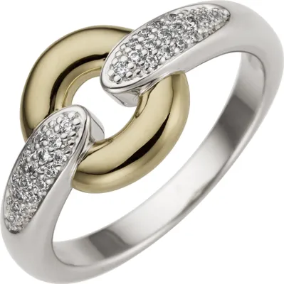 Produktbild von Gr. 56 Damen Ring 585 Gold Weißgold Gelbgold bicolor 32 Diamanten Brillanten