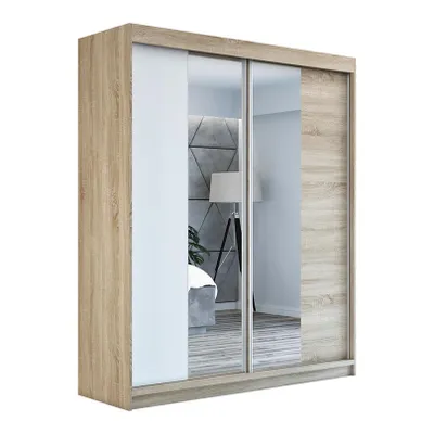 Productafbeelding van Schuifdeurenkast, 2 deuren, model ELEGANZA, 180 cm (met spiegel), Sonoma / sonoma / wit