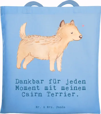 Produktbild von Mr. & Mrs. Panda Tote Bag Cairn Terrier Moment - Sky Blue - Geschenk, Laptoptasche, Büchertasche, Einkaufstasche, Jutebeutel, Tragetasche