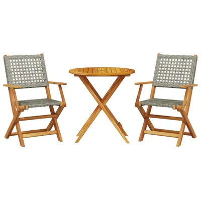 Produktbild von 3-tlg. Bistro-Set Grau Poly Rattan und Massivholz