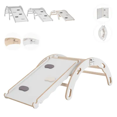 Produktbild von MAMOI® Kletterbogen mit rutsche, Kletterdreieck, Baby klettern, Regenbogenwippe aus holz, Holzbogen für Kinder, Rutschbrett für spielplatz