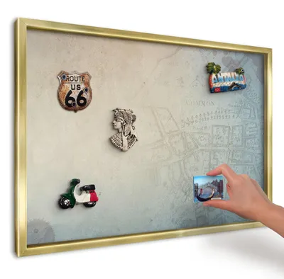Produktbild von Magnettafel 60x40 cm mit goldenem Rahmen - Magnetische Metalltafel, Magnetpinnwand zur Wandmontage für Wohnzimmer, Küche, Flur, Kinderzimmer und Büro - Alte Karte