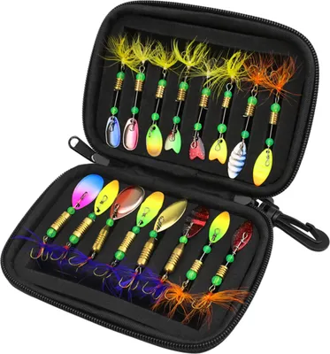 Produktbild von 16-teiliges Angelloeffel-Koeder-Set aus Metall zum Giessen von Spinner-Angelkoedern mit Aufbewahrungstasche