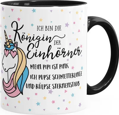 Produktbild von Einhorn Tasse mit Spruch ich bin die Königin der Einhörner Einhorn-Tasse mit Innenfarbe MoonWorks® schwarz unisize