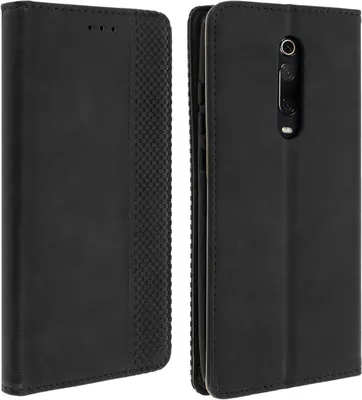 Produktbild von Avizar, Vintage-Schutzhülle mit Standfunktion für Xiaomi Mi 9T, Schwarz