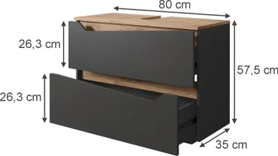 Image de Meuble sous vasque simple Vicco Marelle Anthracite/Artisan 80x57.5cm avec 2 tiroirs, Model 57332