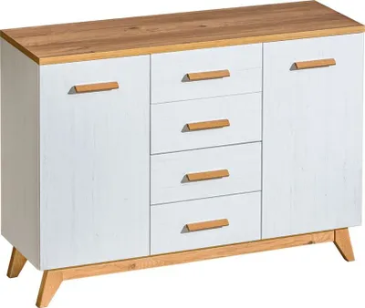 Produktbild von Kommode Panduros 09, Farbe: Kiefer Weiß / Eiche Braun - Abmessungen: 93 x 130 x 40 cm (H x B x T)