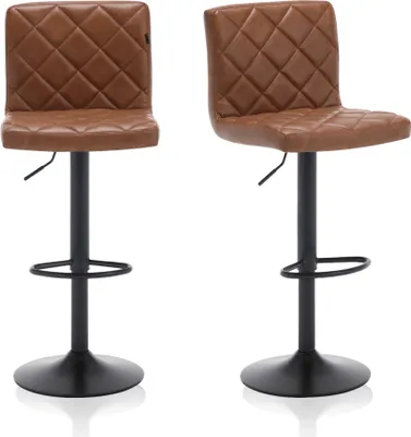 Produktbild von Meisterhome® Barhocker 2er Set - Höhenverstellbar mit lehne Barstuhl, Drehhocker, Küchenstühle Mit Fußstütze, Kunstleder Edelstahl, Gepolsterter Sitz, Für Tresenhocker, Wohnküchen, Hotels, Bar Hocker, Farbe:Braun
