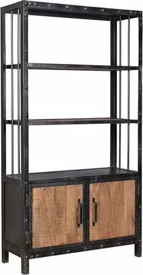 Produktbild von Massivholz Vintage-Braun/Schwarz Wandregal 180x100x35cm