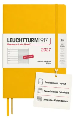 Produktbild von LEUCHTTURM1917 Wochenkalender 2027 Medium (A5) mit Notizbuch, liniert - Terminpl