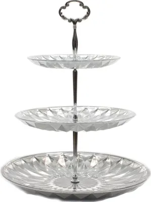 Produktbild von Etagere Glas silber Gebäckschale Kuchenplatte 3 stufig edel Ø 25