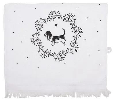 Produktbild von Clayre & Eef Gästehandtuch 40x66 cm Weiß Baumwolle Hund