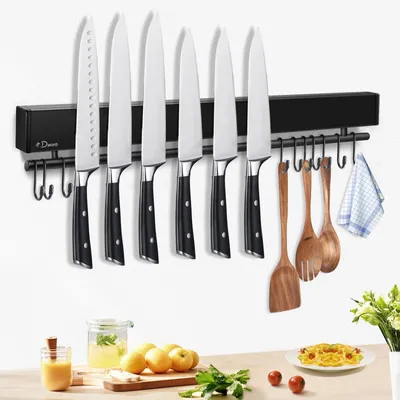 Productafbeelding van Magnetisch meshouder met haken, 50 cm, zwart, roestvrij staal, 2 montageopties