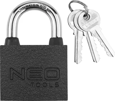 Produktbild von NEO TOOLS Profi Vorhängeschloss, Solide Gusseisen-Konstruktion, Witterungsbeständig mit Dichtungen