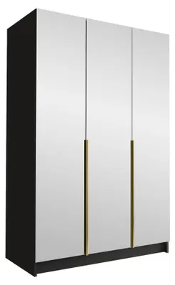 Produktbild von MIRJAN24 Kleiderschrank Calia III, Schlafzimmer, mit Spiegel, Drehtürenschrank, mit Kleiderstange, Modern, Garderobenschrank, Metallgriffe (Farbe: Schwarz / Schwarz + Gold)
