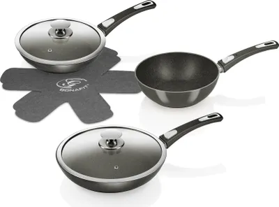 Produktbild von Genius Bonafit Pfannen-Set Ø 28, 24, 20 cm inkl. Glasdeckel 7 Teile