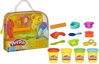 Produktbild von Play-Doh Mein Erstes Set, 9 Zubehörteile, Aufbewahrungskoffer, 4 Dosen Knete, Kreatives Spielzeug