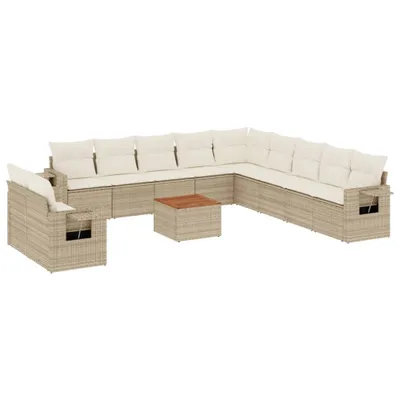 Produktbild von 12-tlg. Garten-Sofagarnitur mit Kissen Beige Poly Rattan