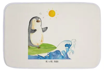 Produktbild von Mr. & Mrs. Panda Badematte Pinguin Surfer - Weiß - Geschenk, Badteppich, duschmatte, Optimistisch, Hawaii, Wellen, Badezimmerteppich, Badezimmer Matte, Portugal, Urlaub
