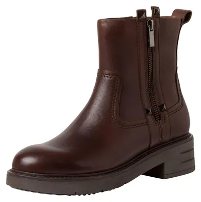 Image de Bottines en cuir à talons pour femmes, de la marque Marco Tozzi, couleur marron, avec fermeture éclair