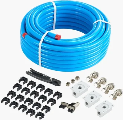 Image de kit de tuyauterie de compresseur d'air 3/4 pouce x 100 pieds - Système de tuyauterie d'air PEHD/aluminium bleu - Accessoires de système de compresseur d'air haute performance