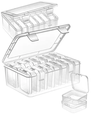 Produktbild von Kleine Aufbewahrungsboxen (5,5 x 5,5 x 2 cm), 30 Stück Mini-Aufbewahrungsboxen aus transparentem Kunststoff mit Klappdeckel für Pillen, Schmuck, Bastelbedarf &
