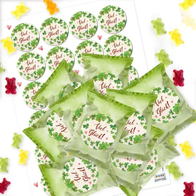 Produktbild von 24 Fruchtgummi Tütchen Viel Glück – Give-away für Prüfung, Silvester und Neujahr