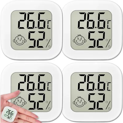 Produktbild von 4er Set Digitales Thermometer mit Hygrometer, LCD Raumthermometer für Temperatur und Luftfeuchtigkeit mit Komfortanzeige
