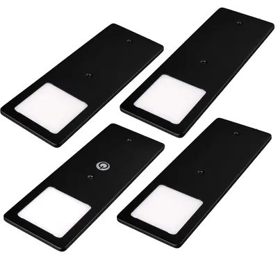 Image de Lampes sous-meuble LED noires, 5W - Très fines, avec fonction tactile de variation de l'intensité lumineuse. Spot encastré. Choix : lot de 4, lumière blanc chaud